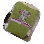 Upcyclie Patchwork Quilted Water Resistant Lining Eye Catching, Toddler Backpack With Embroidery Name With Front Pocket (Baby Elephant Running) _Multicolor 43.18x33x20.32x6 cm