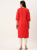 Women's Red Solid Straight Kurta-DF-1203-Red