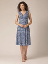 Overlap Yoke Midi Dress in Blue Print