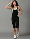 Women's Black Solid Dungaree-CR-6912-Black