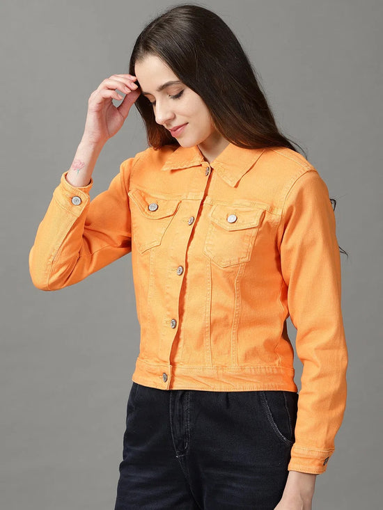 Women's Orange Solid Open Front Jacket-GZ-5577-Orange