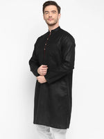 Hangup Men Standard Solid Men's Indian Wear-Black_Piping_LongKurta