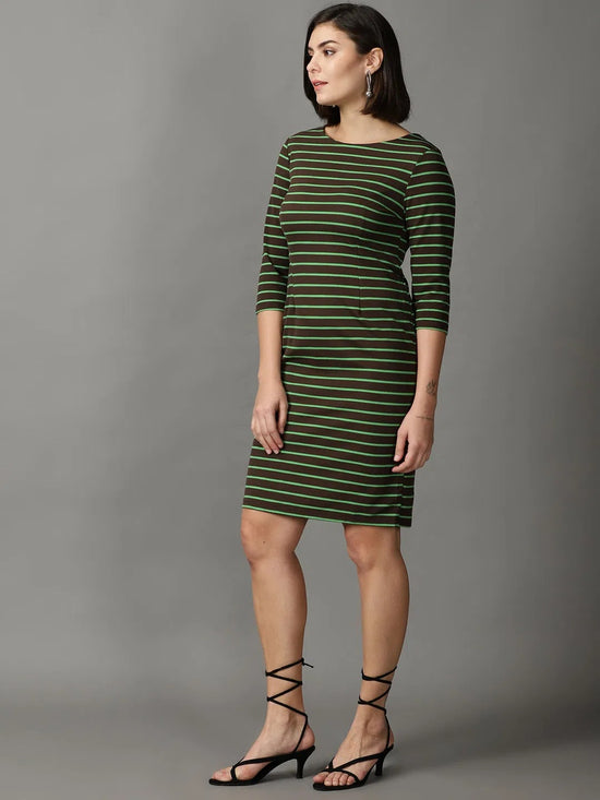 Women's Coffee Brown Striped Bodycon Dress-DQ-17-163-3-Coffeebrown