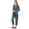 Smarty Pants Women's Silk Satin Teal Blue Color Teddy Print Full Sleeves Night Suit