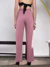 Women Pink Front Darted Knitted Straight Pants