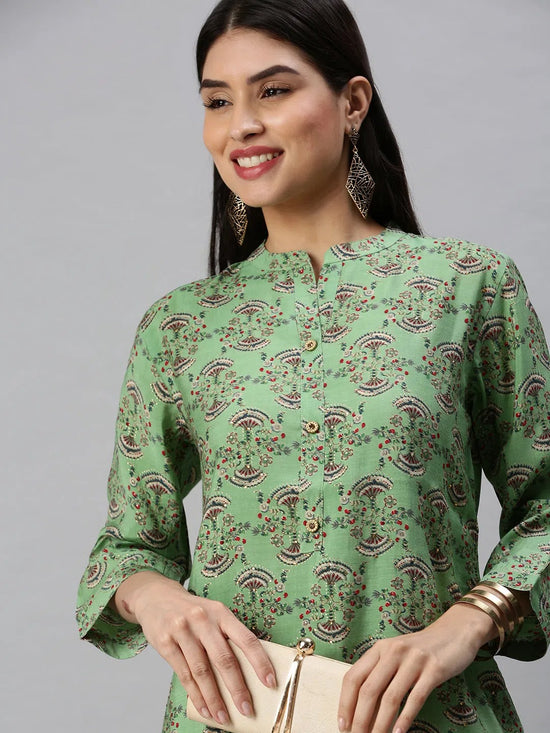 Women's Green Printed Straight Kurta-BCCK703-Green