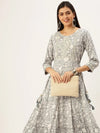 Women's Grey Printed Anarkali Kurtas-AT-A070-LG-Grey