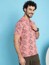 Venitian Men Mercerised Polo Neck All Over Printed Pink T-Shirt With Pocket