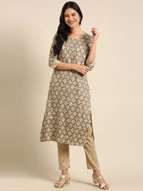 Women's Grey Printed Kurta Set-SKC-879-Grey