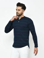 Rigo Blue Stripe Henley Cotton T-Shirt