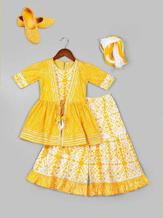 Girls Ethnic Motifs Printed Gotta Patti Cotton Kurta & Sharara with Dupatta Set