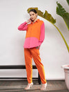 Women Orange & Pink ColorBlock Shirt With Darted Pants