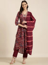 Women Magenta Floral Kurta Set-FS-3023-Magenta