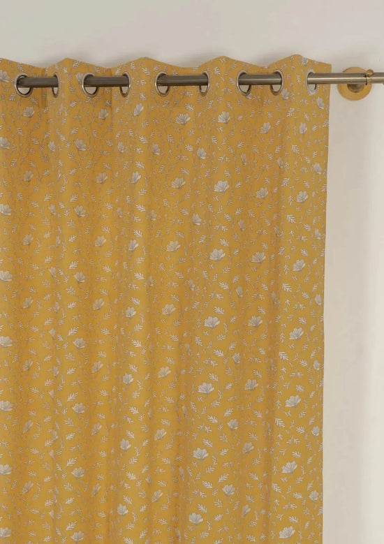 Eden mustard 100% cotton floral curtain for bed room - Room darkening - Single - Pack of 1-240422008