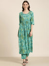 Women Teal Floral Kurta Set-SKC-1209-Teal