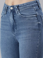 Women's Blue Solid Denim Slim Jeans-GZ-5158A-Blue