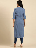 Women's Blue Printed Straight Kurta-GW-500-B-Blue