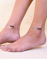 Set Of 2 Silver Plated With Black Beads Anklet-VOJ346