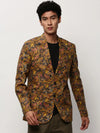 Men Yellow Printed Casual Blazers-SOBLZ-082-14-Mustard