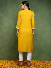 Ahika Women Mustard Viscose Rayon Solid Embroidered Straight Kurta