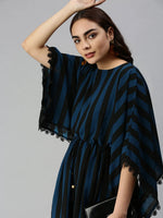 Women's Black Striped Kaftan Dress-SP-5846-Blackblue