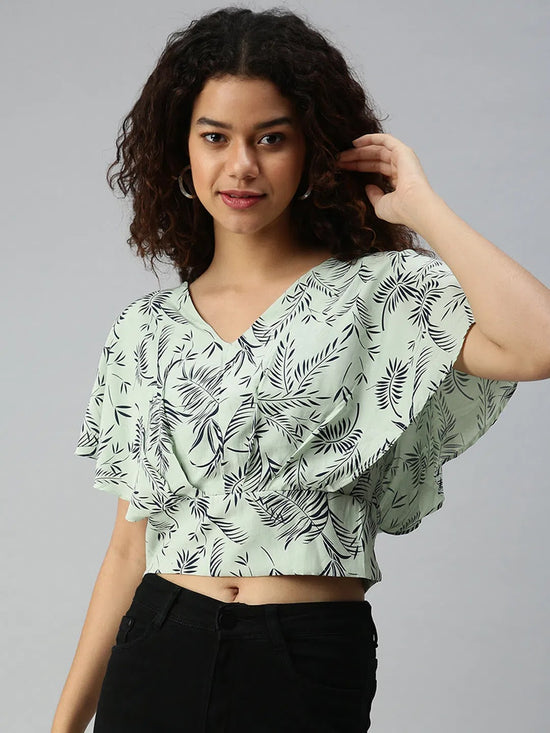 Women's Printed Green Top-AE-10184-Greennavyblue