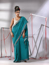 Teal Cotton Saree Wih Zari Border-MA55CT06540006