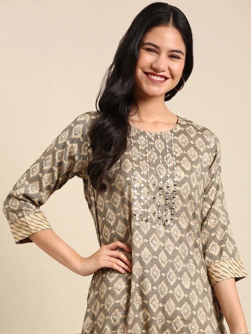 Women's Grey Printed Kurta Set-SKC-879-Grey