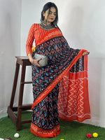 Saree Mall Women's Cotton Black Printed Designer Saree With Blouse Piece-MINAXI2801