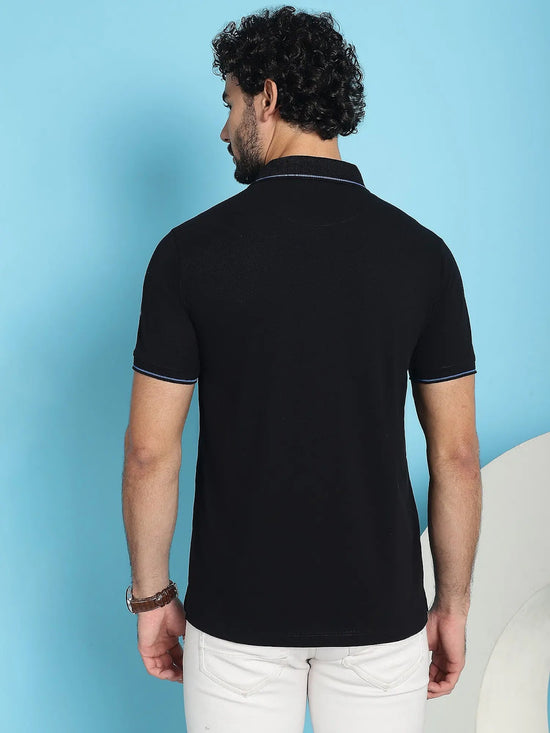 Venitian Men  Pique Matty Cotton Black 2 Zipper Pocket Polo Neck T-Shirt