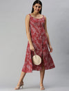 Women's Red Floral A-Line Dress-AE-9920-Redwhite