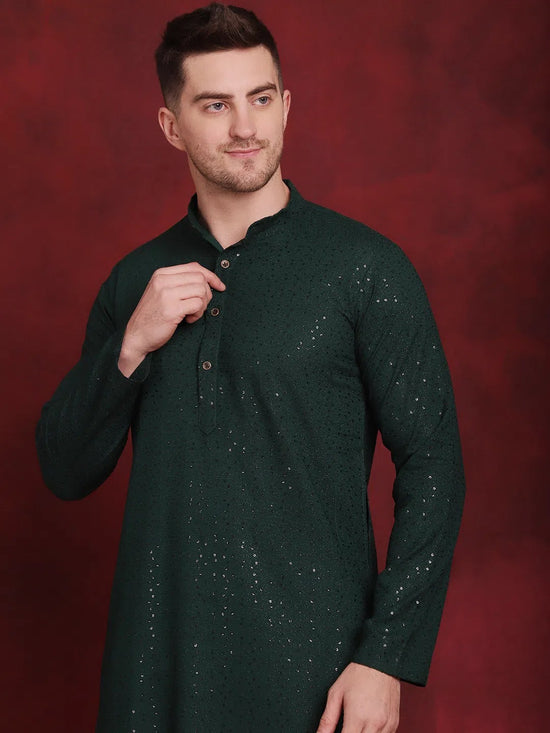 Sequins Chikankari Kurta with Pyjama.-JOKP-P-5018Olive