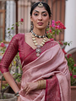 Saree Mall Women's  Blend Rose Gold Woven Design Designer Saree With Blouse Piece-KASHA2005