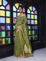 Mahendi Green Cotton Saree With Zari Borders-MA64BCT401190045