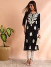 Ahika Women Black Rayon Solid Embroidered Straight Kurta-VCK9773BLK