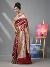 Dark Red Silk Banarasi Saree With Meenakari Designs-MA52BSL44880087