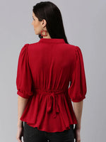 Women's Red Solid Top-AE-10281-Red