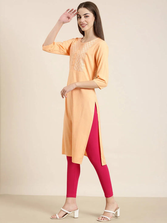 Women Peach Solid Straight Kurta-RA-062-Peach