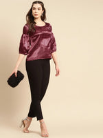 balloon sleeve top in Maroon