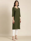 Women Olive Solid Straight Kurta-DF-1562-Olive