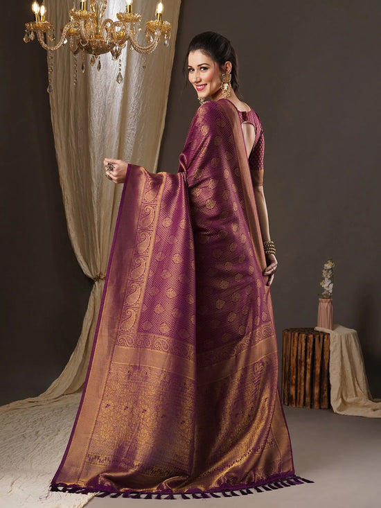 Saree Mall Women's Georgette Purple Woven Design Woven Saree With Blouse Piece-12ALEKHA1201