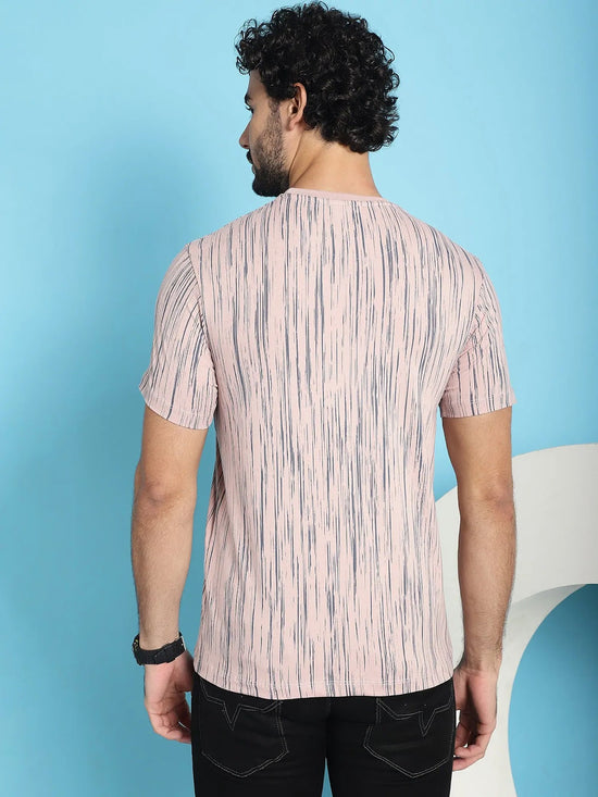 Venitian Men Printed Round Neck Pink Cotton Lycra T-Shirt