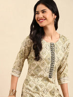 Women's Beige Printed Kurta Set-SKC-7909-Beige