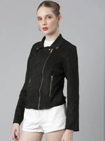 Women Black Solid Tailored Jacket-CHN-832-Black