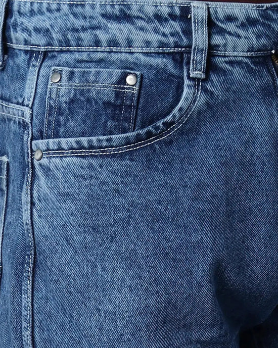 Retro Denim Jeans with 5 pockets-Blue-HBD25-30