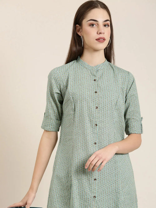 Women Green Geometrical A-Line Kurta-NJ-1084352A-Green