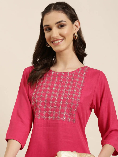 Women Fuchsia Solid Straight Kurta-RA-070-Fuchsia