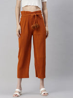 Women's Orange Solid Parallel Trouser-GF-14-Orange