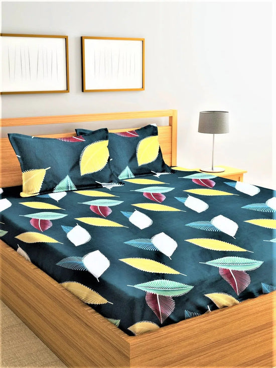 Home Sizzler 144TC Microfibre Multicolor Double Bedsheet With 2 King Size Pillow Covers-HSDBS004085