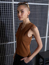 Women Brown Rib Front Button Top